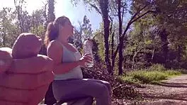 I seduce exhibitionist milf for deepthroat and cum on tits in park