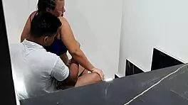 Hot stepsister enjoys fucking on the stairs