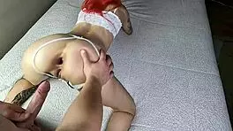 lesbian trying a dick? she curses when it flies into her ass!