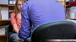 cleo clementine, the petite teen, bends over in the shop with her small tits