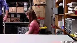 cleo clementine, the petite teen, bends over in the shop with her small tits