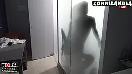 teen gives blowjob in shower bathroom