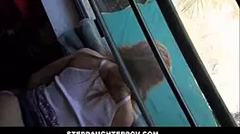 What If Blonde Stepdaughter Stuck in Window Gets Family Fucked by Step Dad in POV