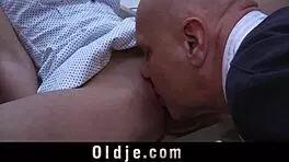 Nataly seduces old man with nasty pussy for facial cumshot