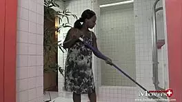 German student Tanya cleans interracial cock in shower with blowjob and cumshot