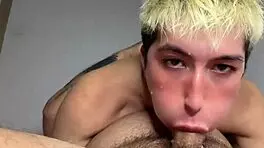 Young femboy faces off against mature stepdaddy in a hardcore creampie session