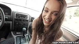 Uma Jolie gives a blowjob in the car and this hot teen sure knows how to suck cock until sweaty
