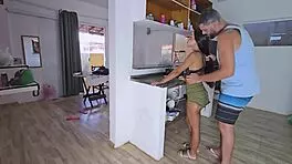 Homemade Scene: Brunette Teen Sucks Big Cock While Maid Cleans