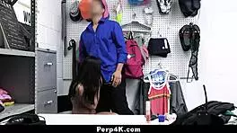 Caught Shoplifter Gets Bent Over For Blowjob Lesson