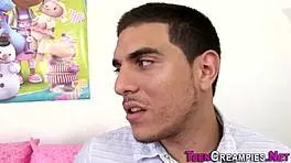 Creampied teen bends over for big cock