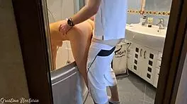 neighbor girl cleans bath while getting fucked hard