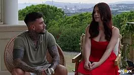 Curvy Redhead Babe Sucking and Fucking Two Young 18+ Studs