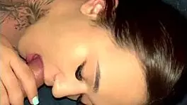 Naughty teen 18+ performs intense blowjob on big cock