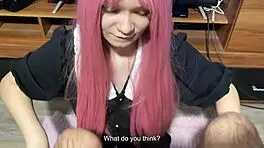 step sister tried on a new student blowjob uniform and she showed to step brother her skill