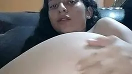 Young latina enjoys masturbating on furniture almost gets caught