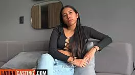 Amateur 18-year-old Colombian hottie delivers deepthroat blowjob to big white cock producer in POV modeling casting