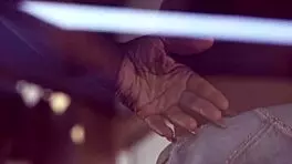 Ebony teen strips naked in stockings