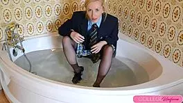 drenched schoolgirl sophia moans in bath fingering to orgasm 😘