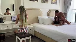Step brother fucks the best friend of step sister from behind, cumming on her face