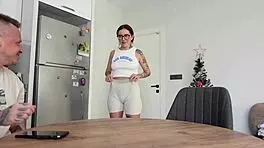 I aksed my stepbrother to rate my new panties and he fucked me hard on the kitchen table