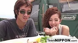 Japanese Girlfriend Blows Guy Outdoors with Facial!