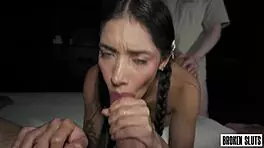 Tiny latina dominated by big cock in college, bent over and face fucked