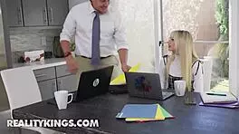 Bossy lawyer Justine Jakobs pulls out vibrator to tease employee Cecelia Taylor's shaved pussy