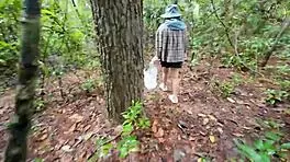 thai girl chats while picking mushrooms in the forest 😊