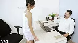 boss bends over petite secretary and pounds tight pussy hard