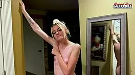 Petite INKED BLONDE SASSY RUBS JUICY TITTIES AND FINGER FUCKS TWAT