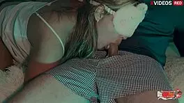 Deepthroat mother-in-law until cumshot in mouth and belly