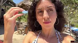 walking with hot cum on face public beach full of people cumwalk