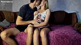 9th month pregnant teen blonde sucks and fucks bf on couch