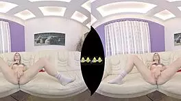 vr piss play and dildo fucking on the sofa with close-ups