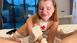 luscious teen nurse performs sperm analysis
