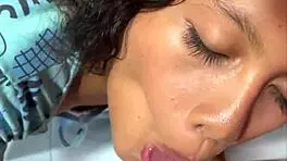 Petite girl rides black cock and gets cum covered