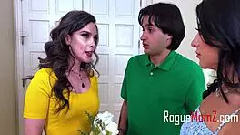 Step mom and waitress serve dessert