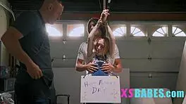 Tiny girl bound in taboo threesome on step father's day!