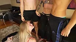 I join the gangbang with sam next door for double penetration and face fuck