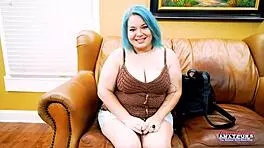 blue haired dixie sucks cock, then gets her pussy fucked hard