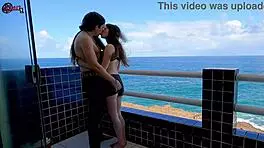 Fun on terrace handjob kissing flashing