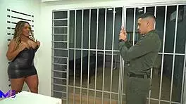 a policeman has rough sex with a brunette whore with a huge ass in prison - max betancur & carla morelli