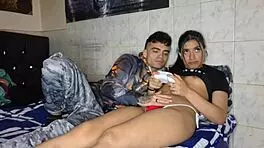 Young Latina Babe Fucks Hard While Parents Leave Them Alone