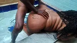 Tattooed Chubby Latina Enjoys Delicious Assfucking in the Pool with Monster Cock Leading to Intense Orgasm