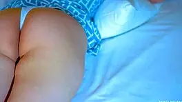 Sexy latin girl shows off her big round ass in a white thong under a blue dress