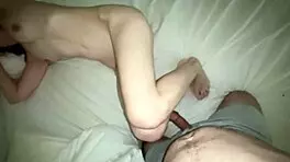 extreme close-up of 18-year-old virgin girl's ass and pussy getting fucked by old man