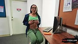 Sneaky blowjob under the table in class - pervteen 18+