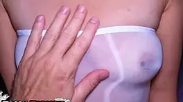 Petite asian teen gives intense pussy job in seethrough dress