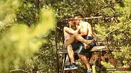 hot brunette gets dicked in the forest