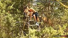 hot brunette gets dicked in the forest